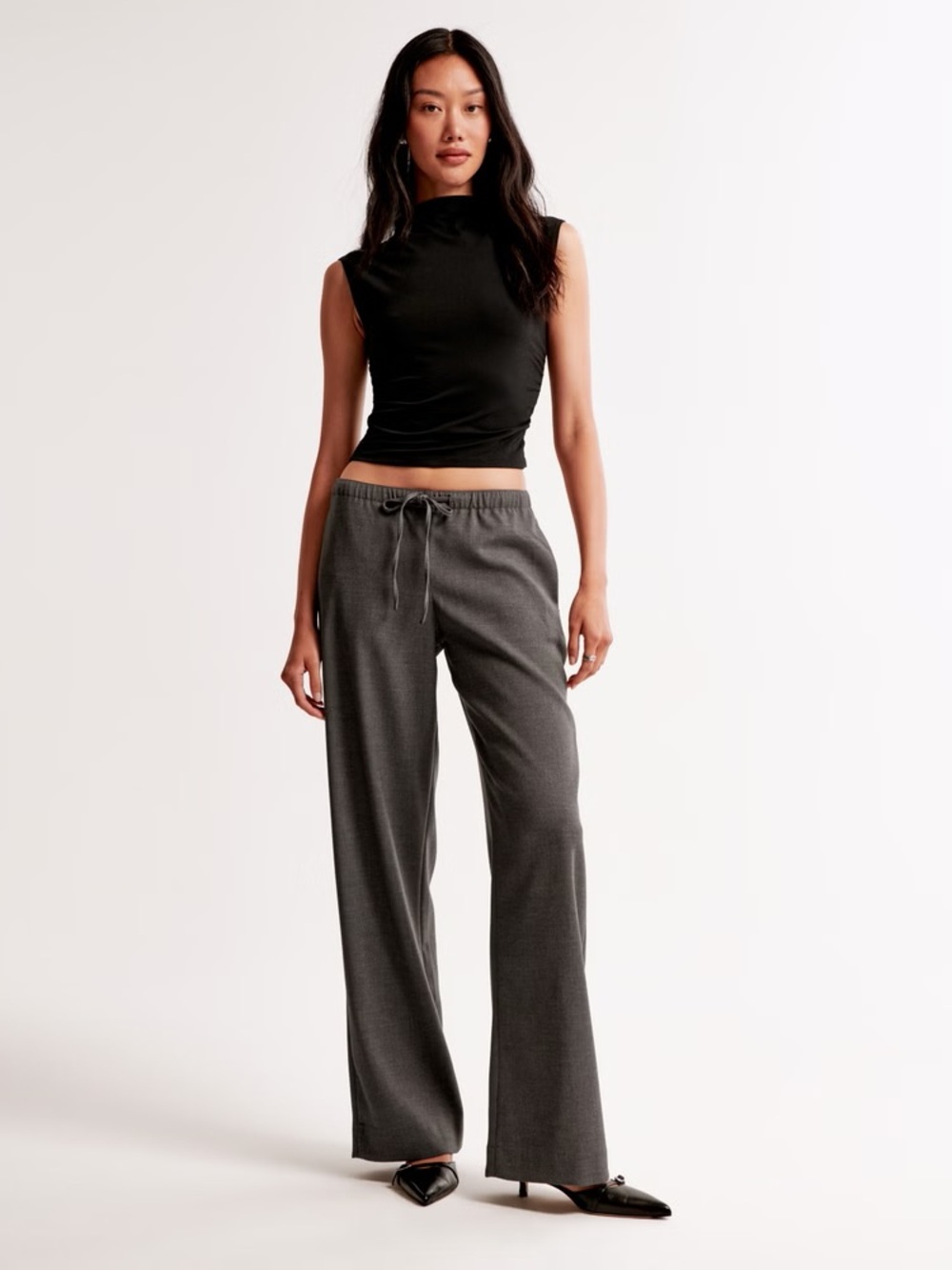 Abercrombie & Fitch Charcoal Wide-Leg Drawstring Pants - Picture 2 of 6